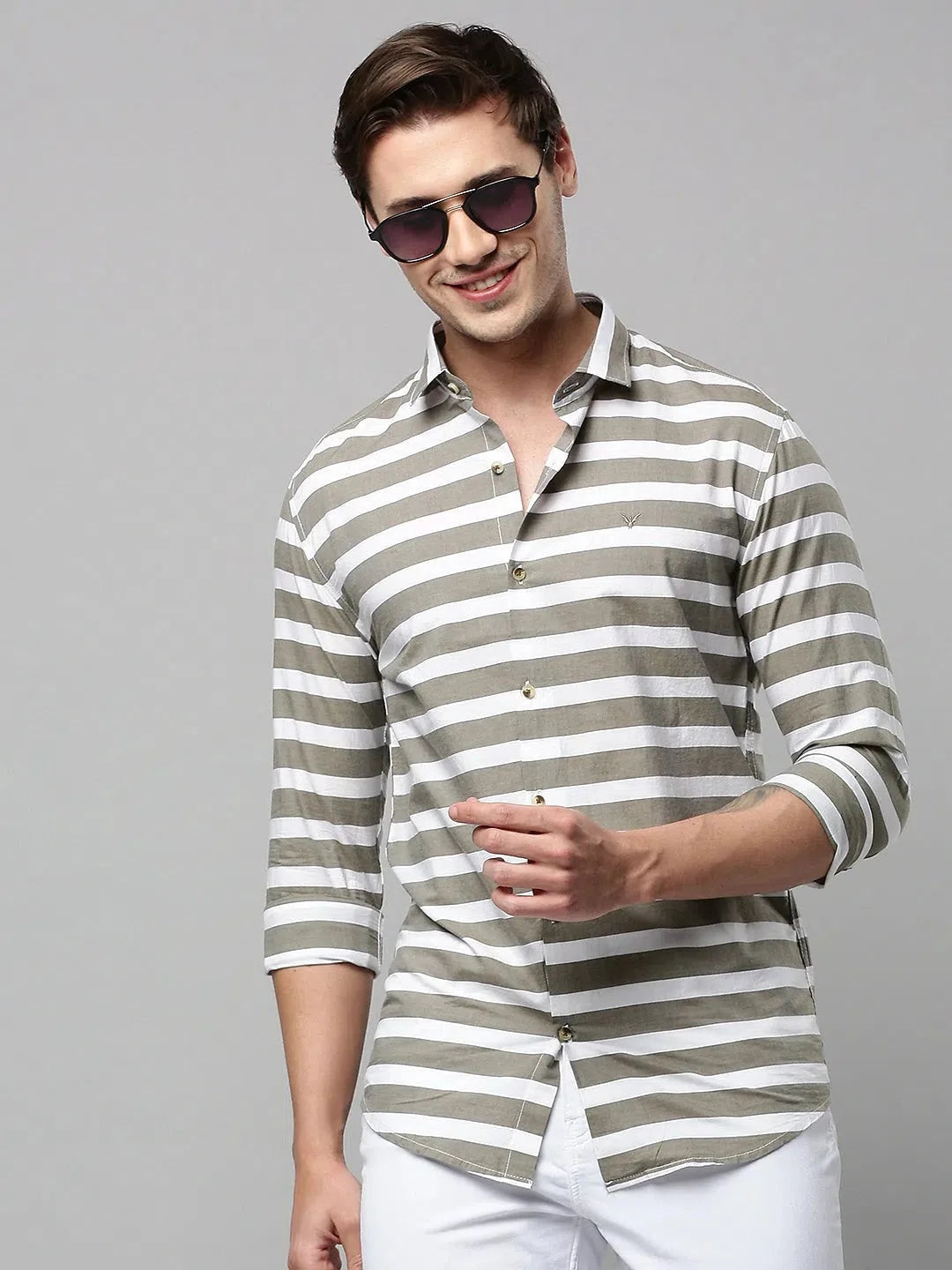 Grey Striped Mens Shirt | Casual Cotton Shirt - DesiQlo