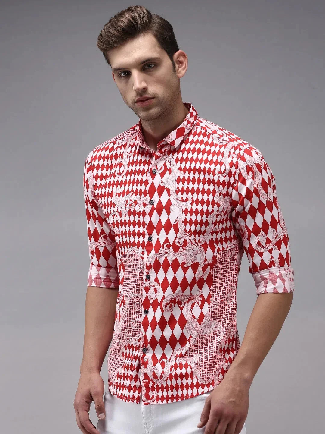 Trendy Red Printed Mens Shirt - Stylish Cotton Casual Shirts