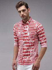 Men Red Printed Casual Shirt-SPARCKPRINT-1532-Red
