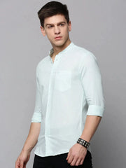 Men Green Solid Casual Shirt-LISHALINEN-3053-Seagreen