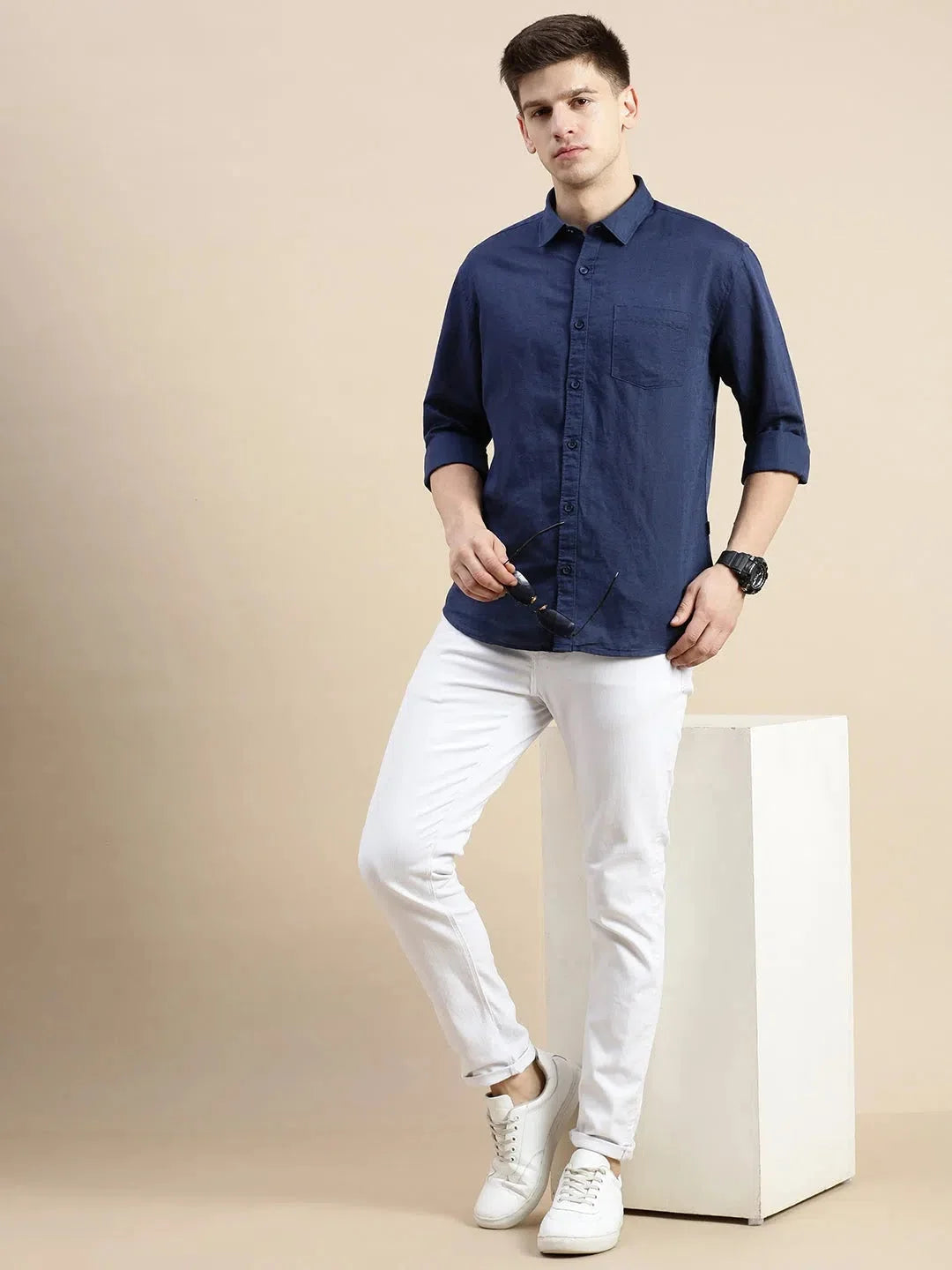 Navy Solid Mens Shirt - DesiQlo Casual Cotton Shirt Style