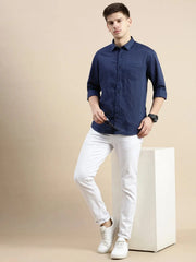 Men Navy Solid Casual Shirt-SWALLOW-1767-Navyblue