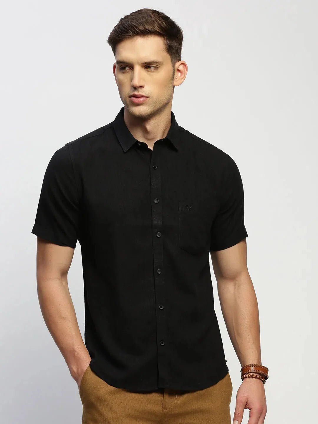 Black Mens Shirt - Solid Cotton Formal Shirt | DesiQlo