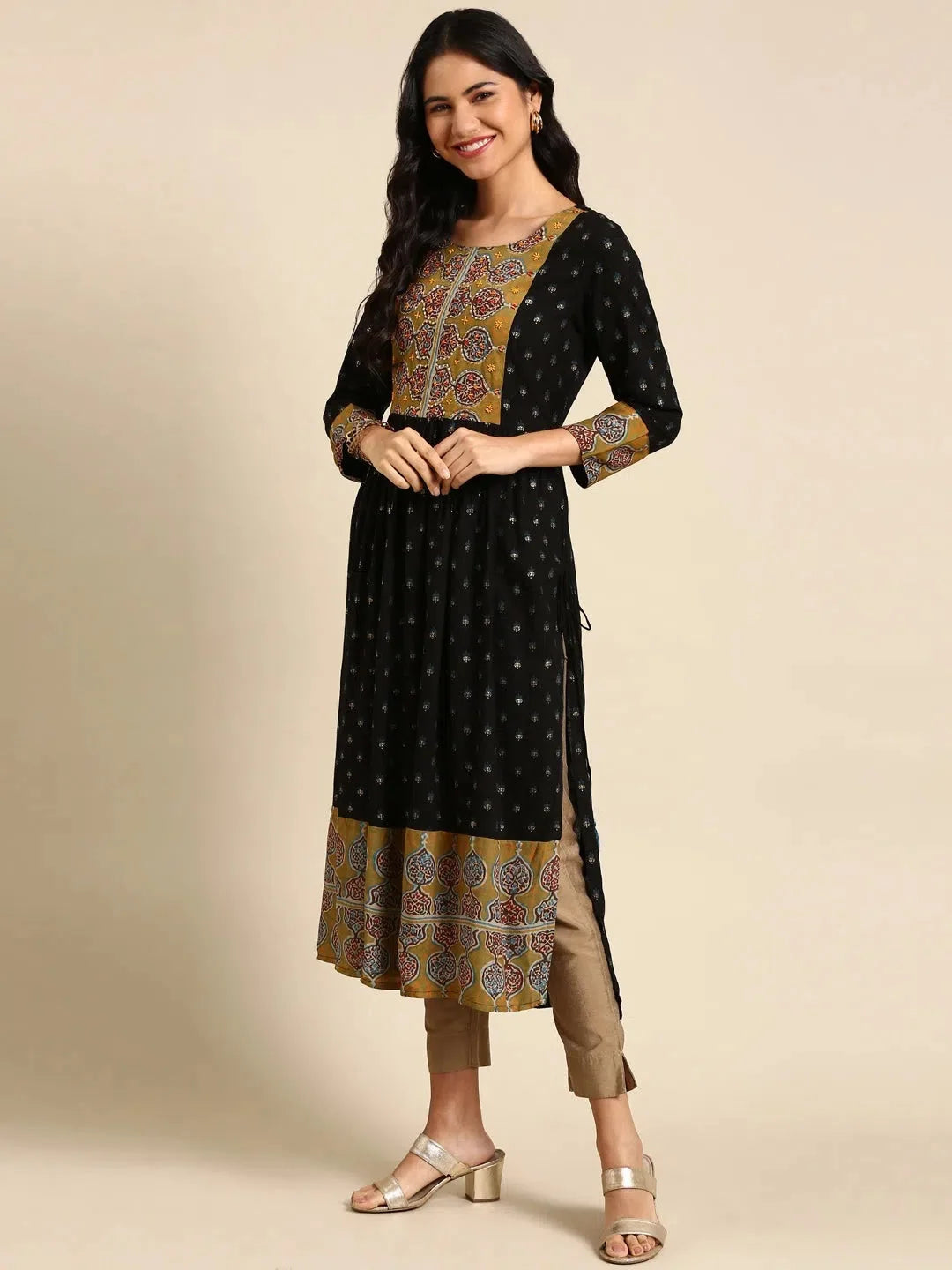 Black Printed Viscose Anarkali Kurta | Stylish Anarkali Kurti