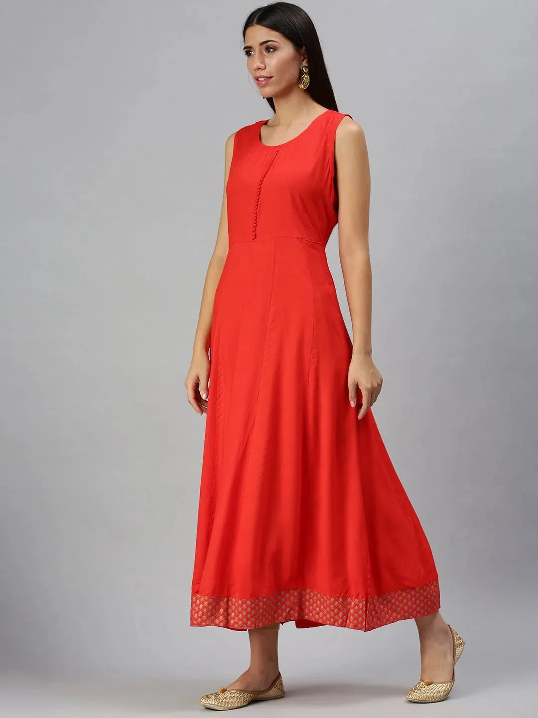 Red Printed Anarkali Kurti for Women - Cotton Anarkali Suit