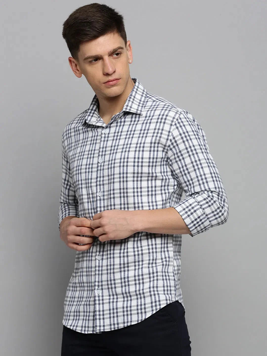 White Checked Mens Shirt - Casual Cotton Shirt | DesiQlo