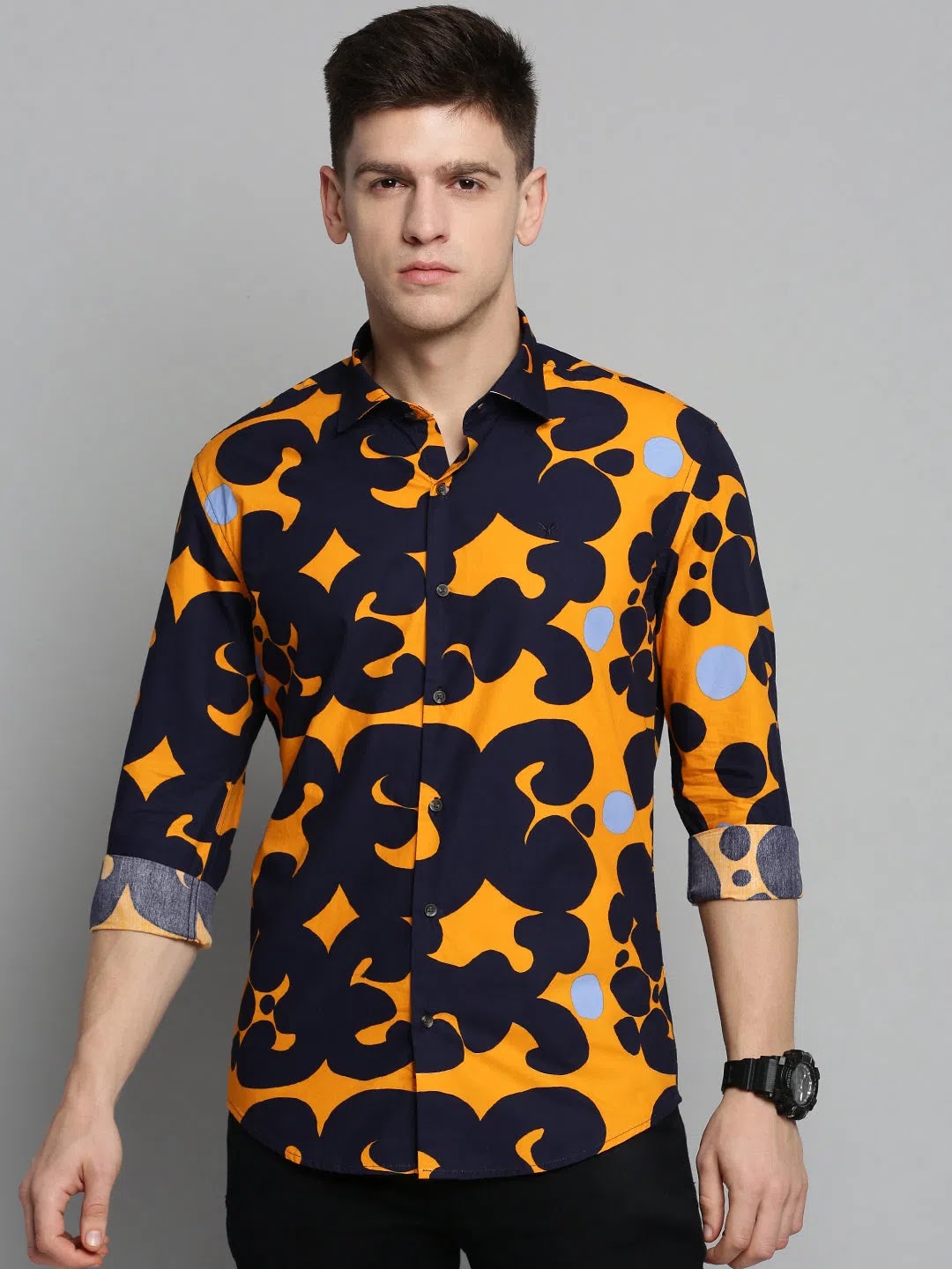 Men's Navy Colourblock Shirt | Casual Cotton Mens Shirt