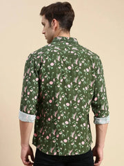 Men Green Printed Casual Shirt-GURJANPRINT-5420-Olive