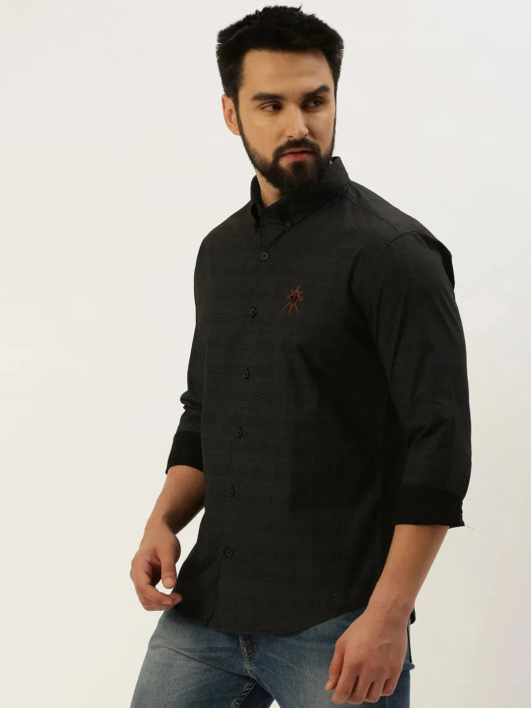 Black Checked Mens Shirt - Casual Cotton Shirt by DesiQlo