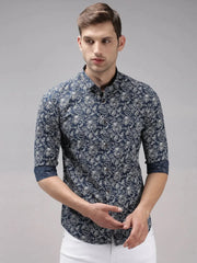 Men Blue Printed Casual Shirt-PREMIUMPRINT-1513-Navyblue