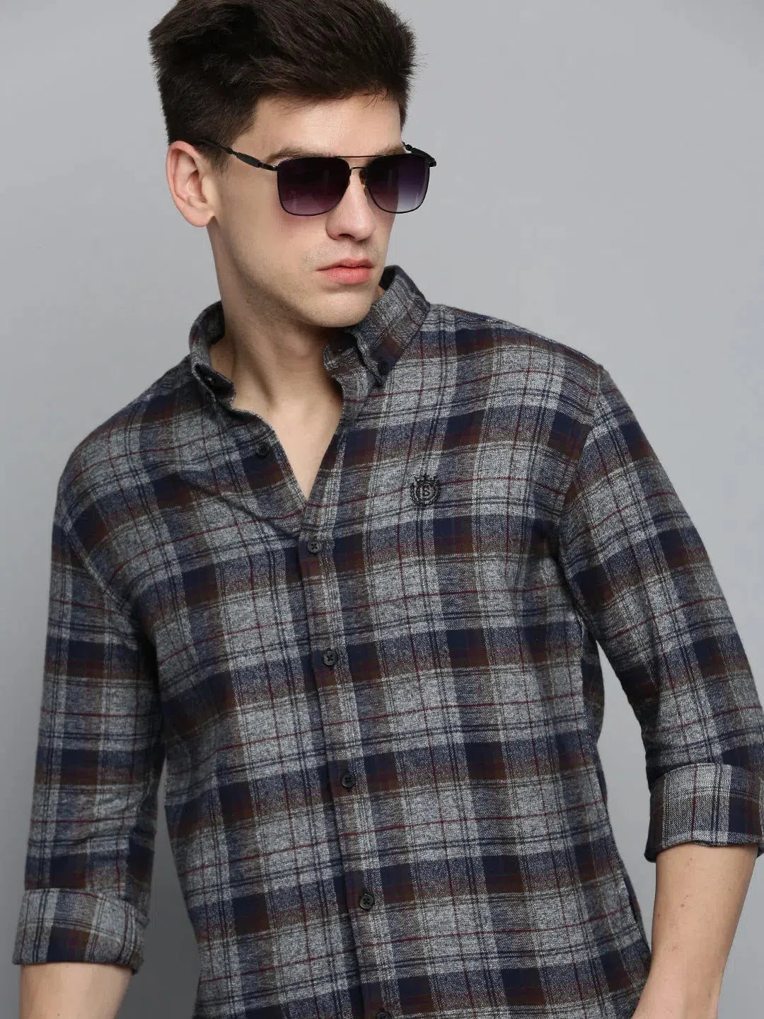 Men Grey Checked Casual Shirt-AARONCHECKS-4342-Grey