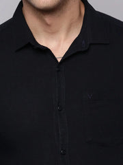 Men Navy Solid Casual Shirt-LARALILEN-3130-Navyblue