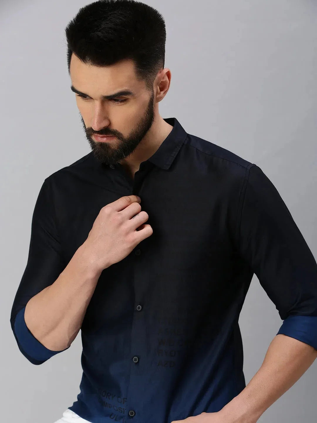 Navy Blue Printed Mens Shirt - Casual Cotton Mens Shirt