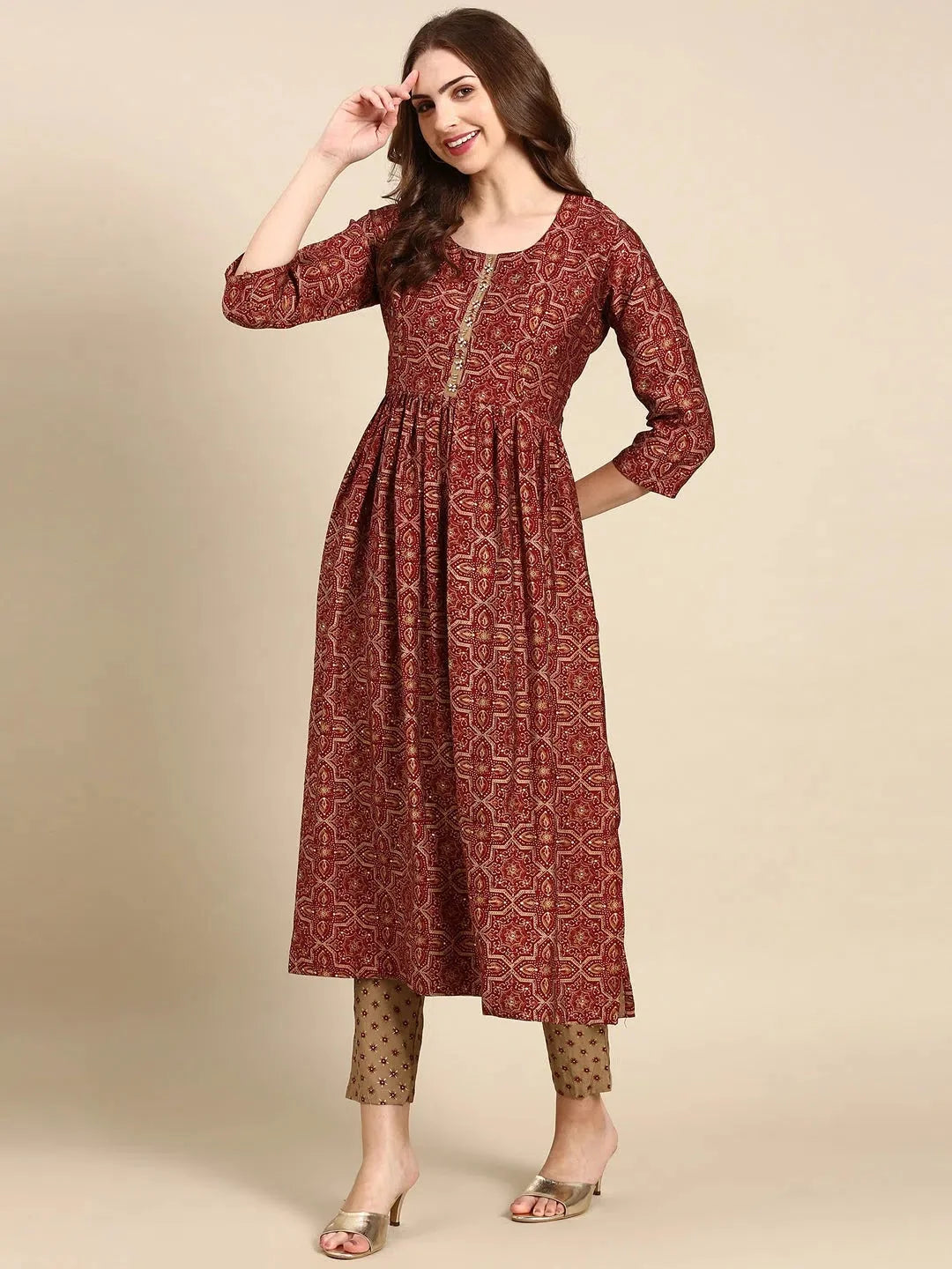 Maroon Ethnic Motifs Women's Kurta Set | Indian Kurta Set