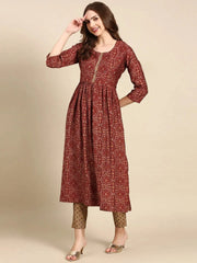 Women's Maroon Printed Kurta SetKC-1029-Maroon