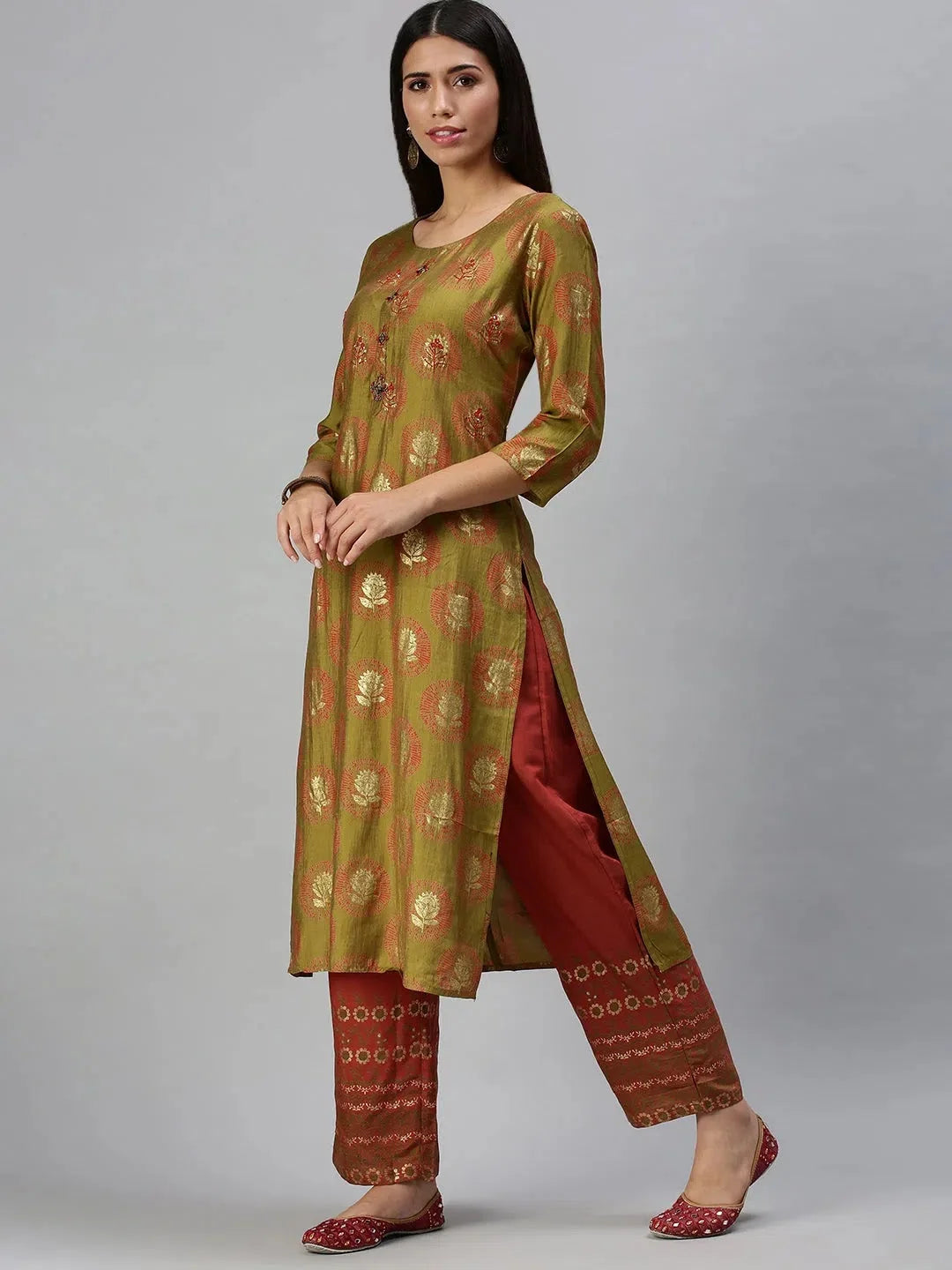 Green Floral Cotton Kurta Sets | Women's Indian Kurta Sets
