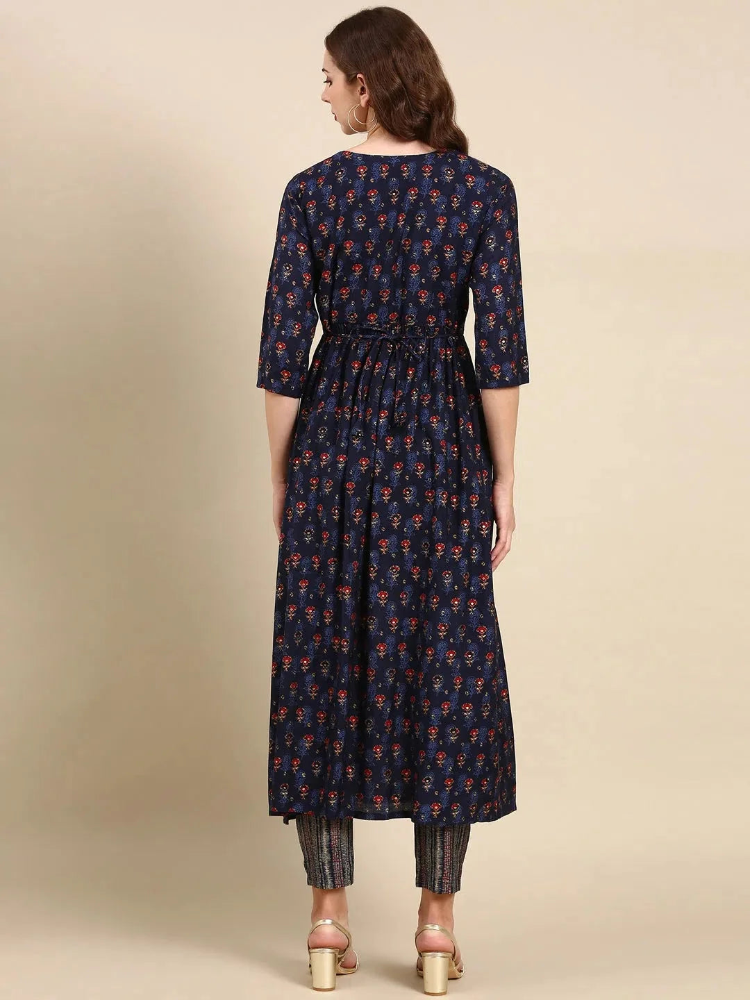 Navy Blue Printed Kurta Set | Ethnic Motifs | Women's Kurta Sets