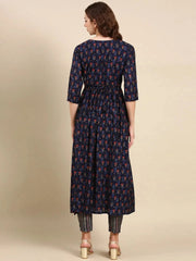 Women's Navy Blue Printed Kurta SetKC-1021-Navyblue