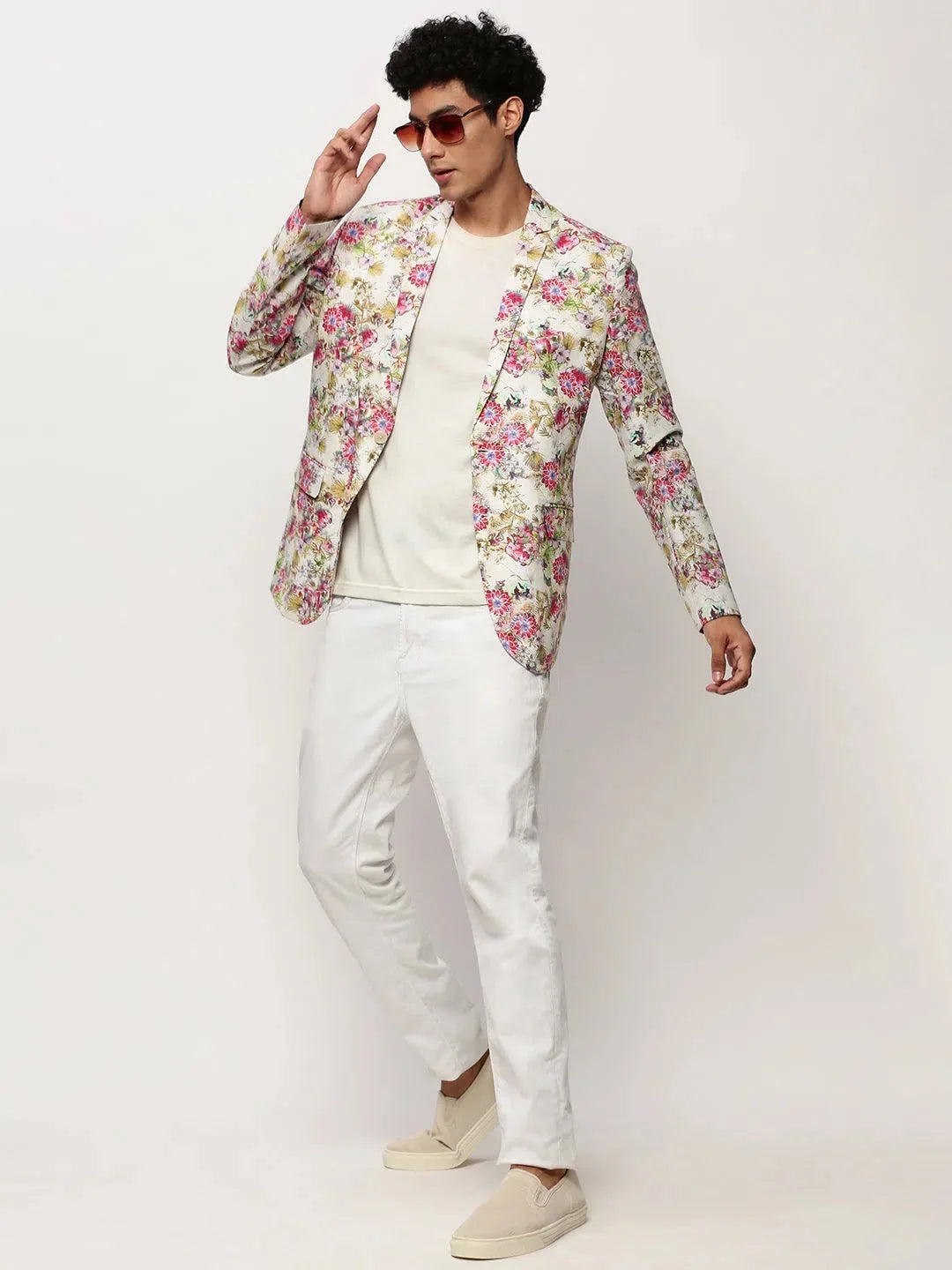 White Printed Casual Blazer - Stylish Men's Ethnic Wear Look