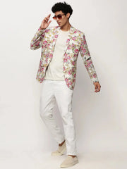 Men White Printed Casual Blazers-SOBLZ-082-8-Offwhite