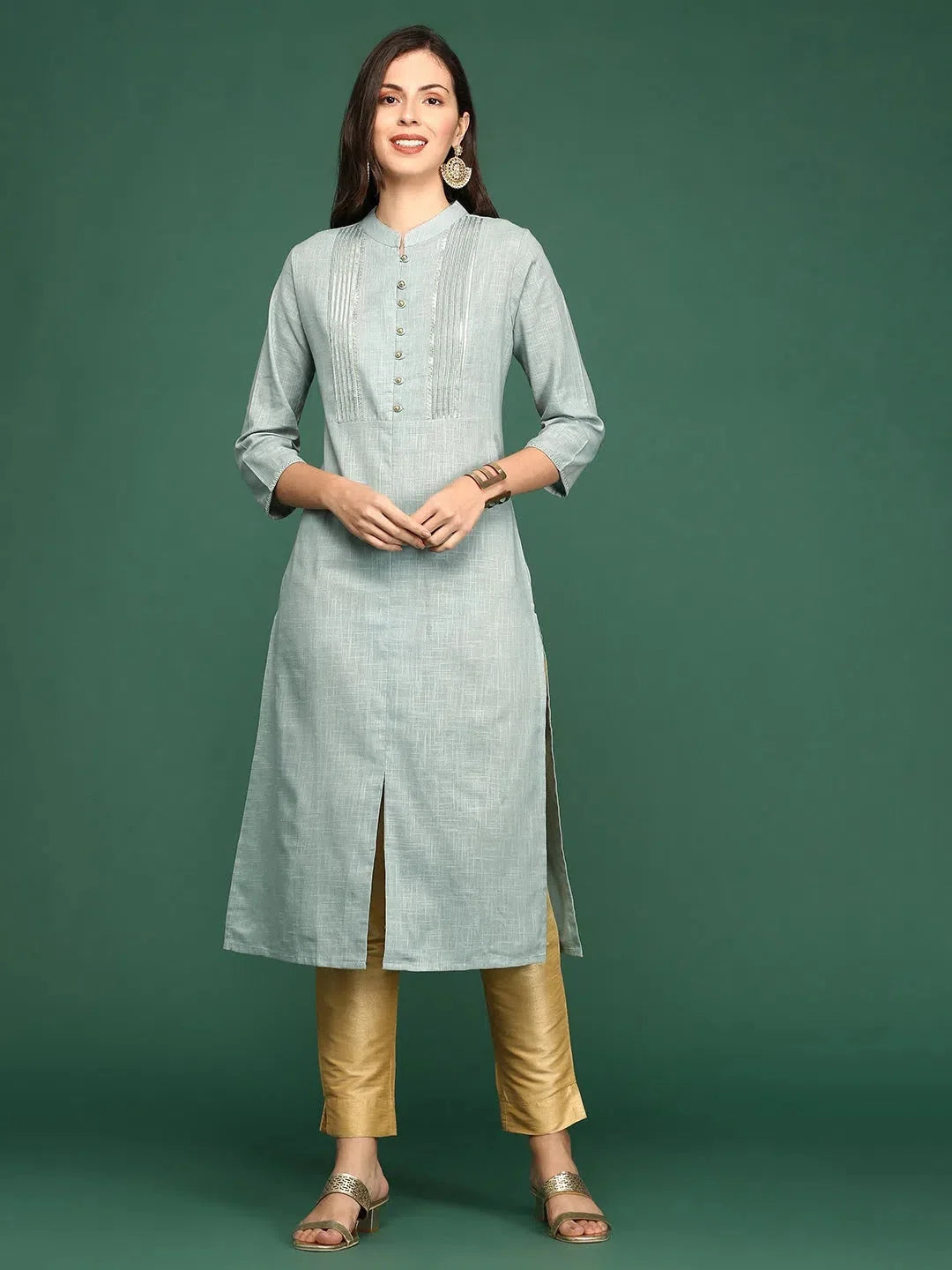 Grey Viscose Indian Kurta for Women - Straight Solid Kurti