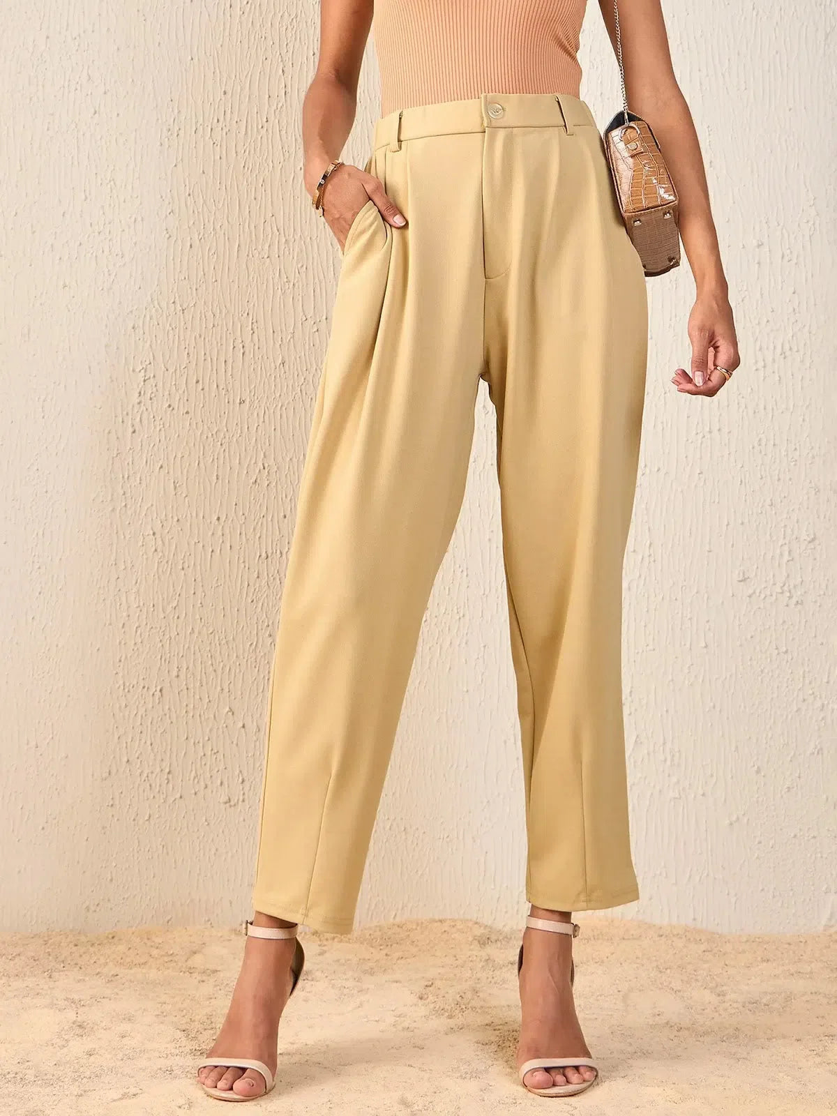 Women's Beige Tapered Pants - Western Wear