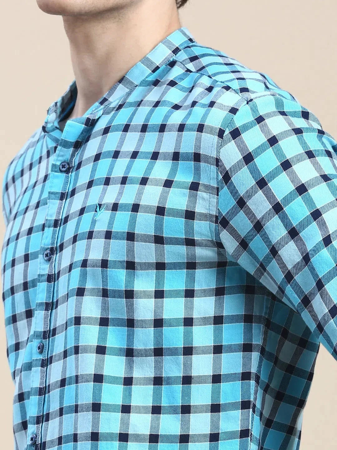 Vibrant Blue Checked Mens Shirt - DesiQlo Cotton Casual Shirt