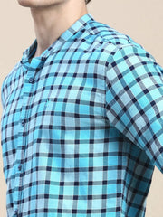 Men Blue Checked Casual Shirt-LAVINIA-1104-Turquoiseblue