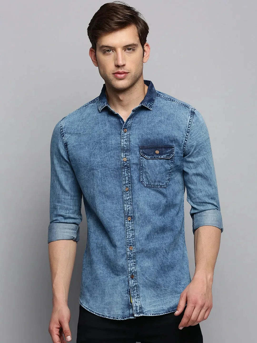 Men's Blue Solid Casual Cotton Shirt | DesiQlo Fashion