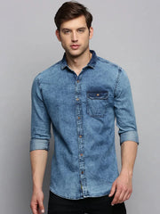 Men Blue Solid Casual Shirt-OPPODENIM-4466-2-Blue
