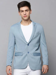Men Blue Solid Blazer-EXES-3003-Blue