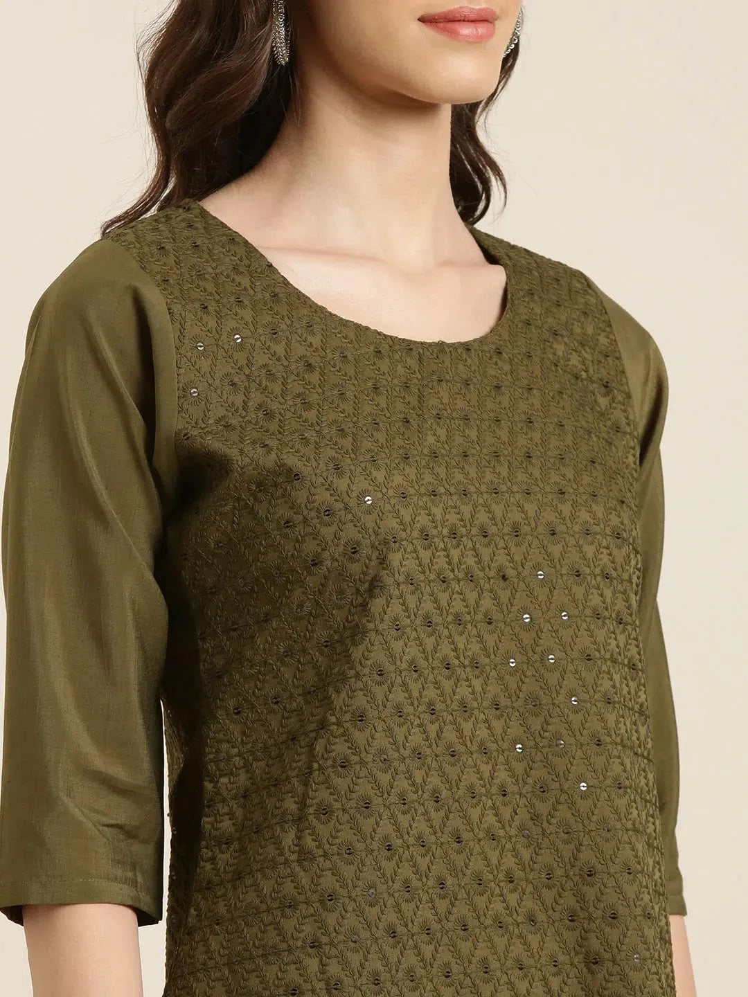 Olive Embellished Kurtas for Women | DesiQlo Indian Kurta