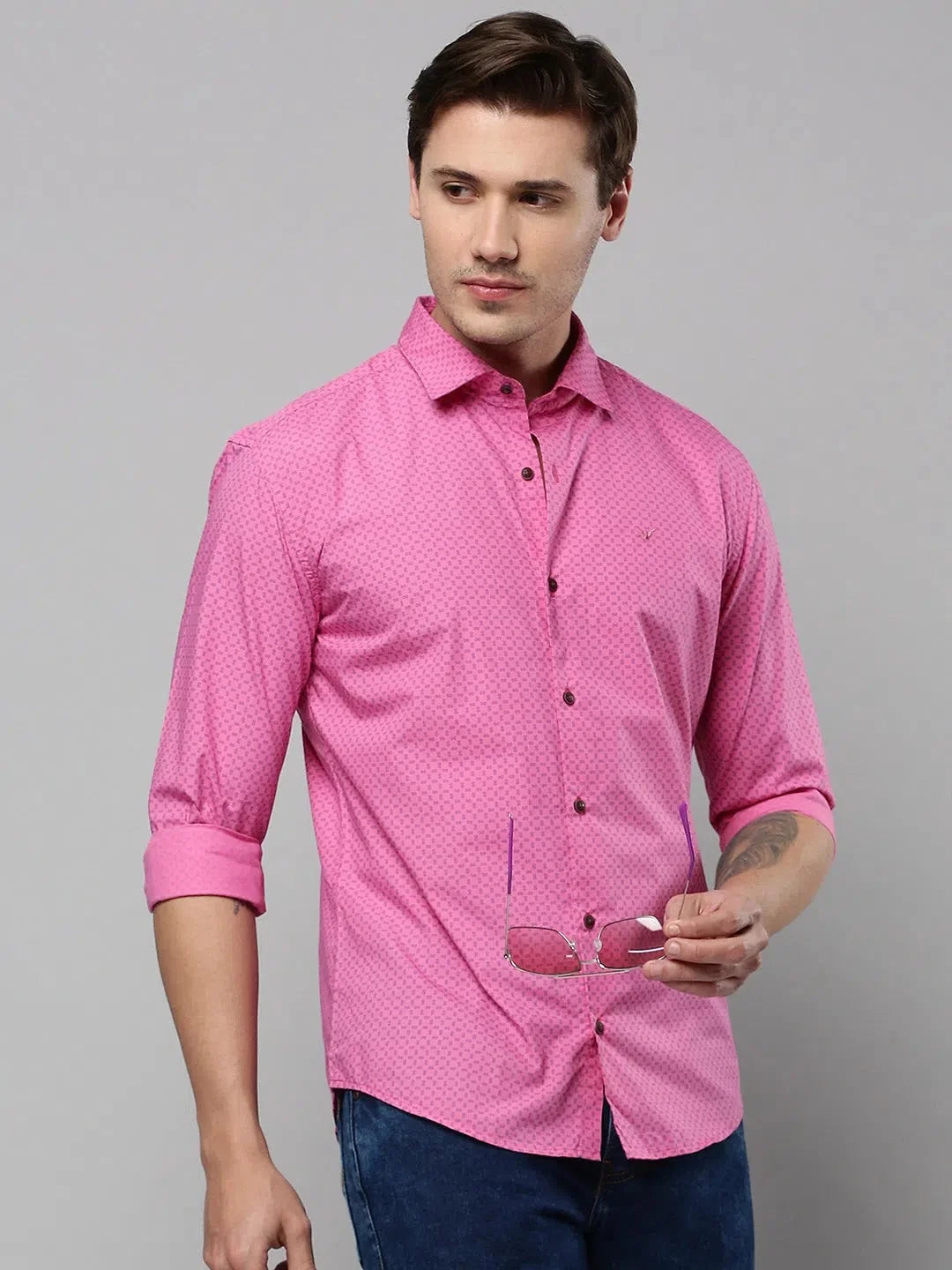 Men Pink Printed Casual Shirt-ELICAPRINT-4818-Pink