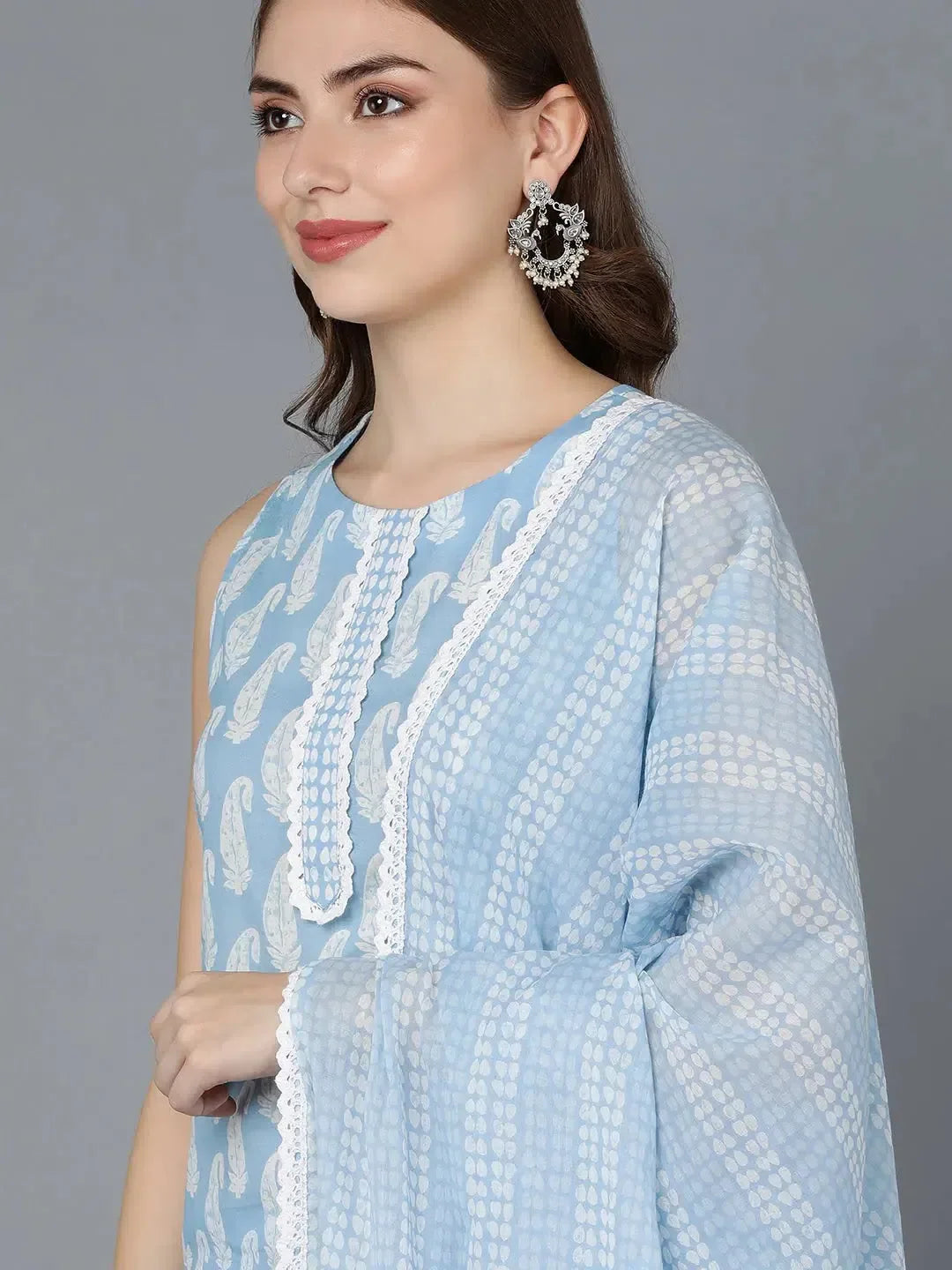 Blue Cotton Printed Kurta Set with Dupatta | Women's Kurta Sets