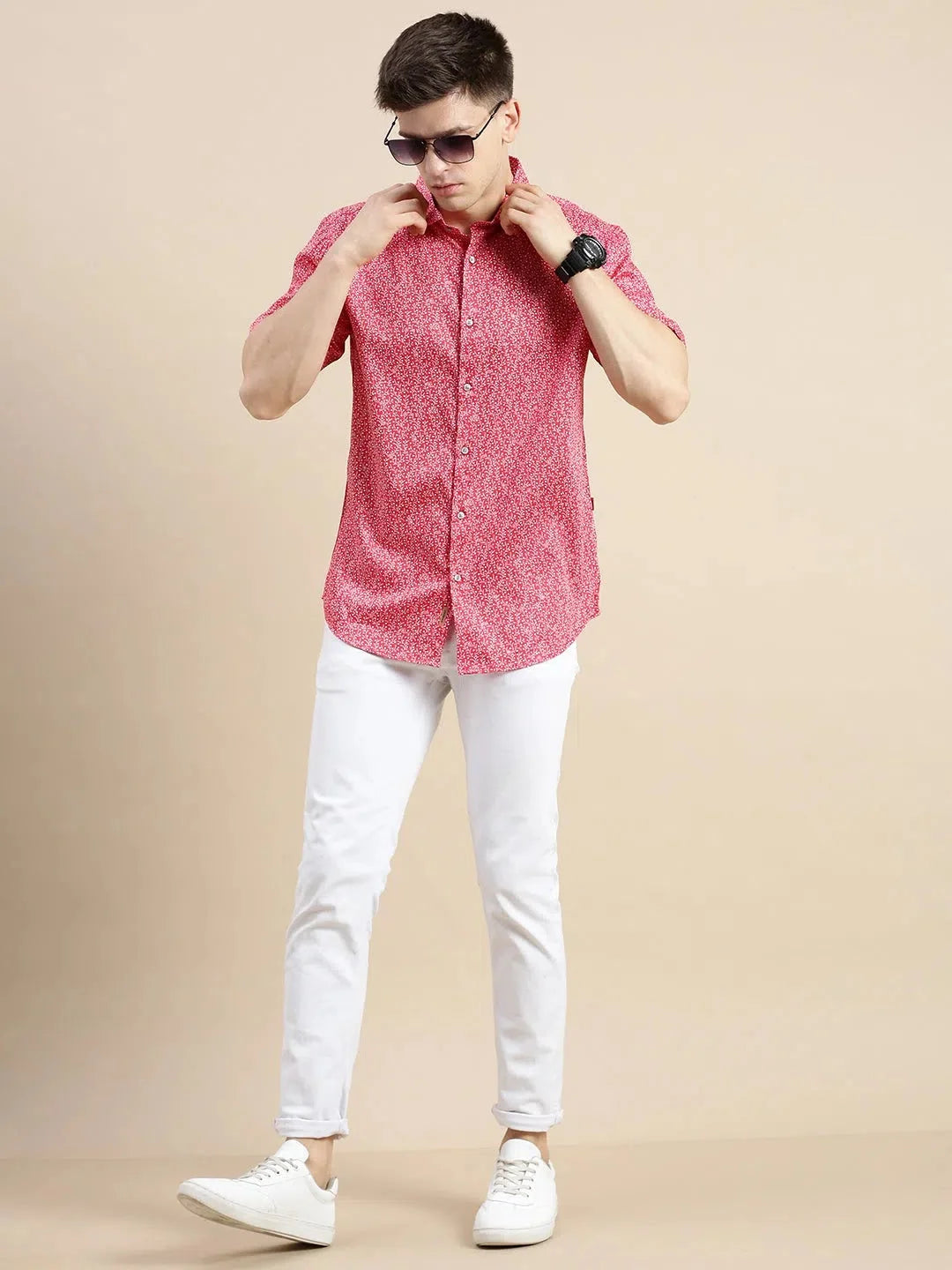 Men's Red Floral Cotton Shirt | Casual Printed Shirt