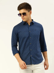 Men Navy Printed Casual Shirt-REPLAYPRINTSLINEN-3445-Navyblue