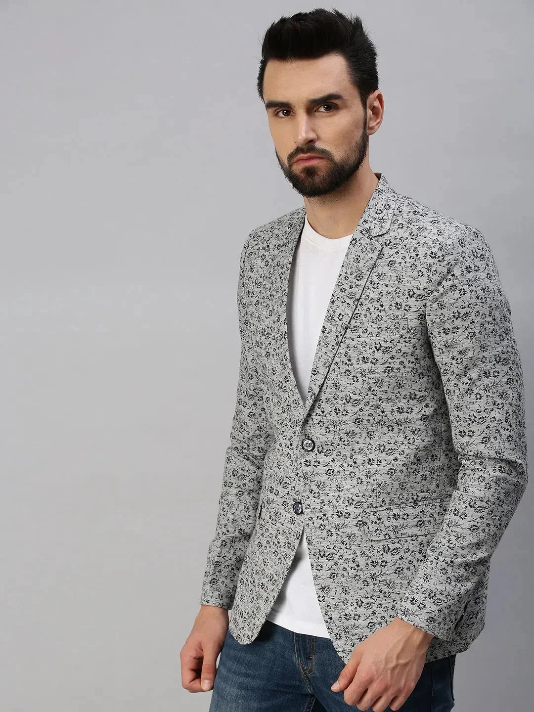 Grey Printed Party Blazer - Men's Ethnic Wear & Nehru Jackets