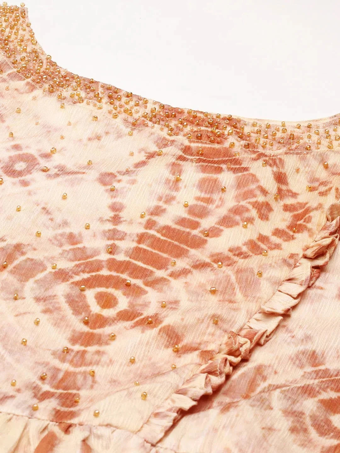 Beige Printed Anarkali Kurta | Polyester Anarkali Kurti - DesiQlo