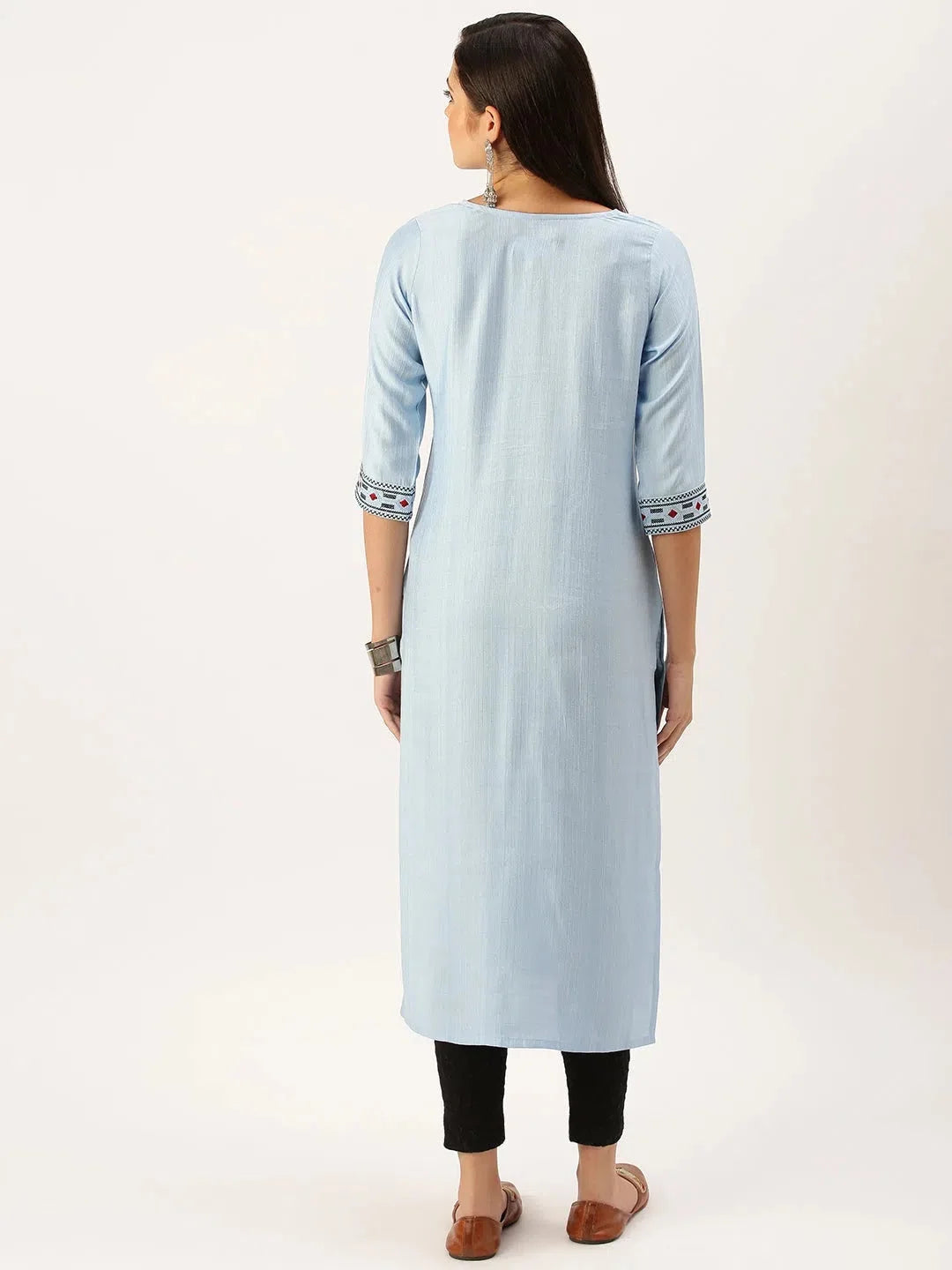 Blue Embroidered Cotton Kurta Indian Ladies Fashion | DesiQlo