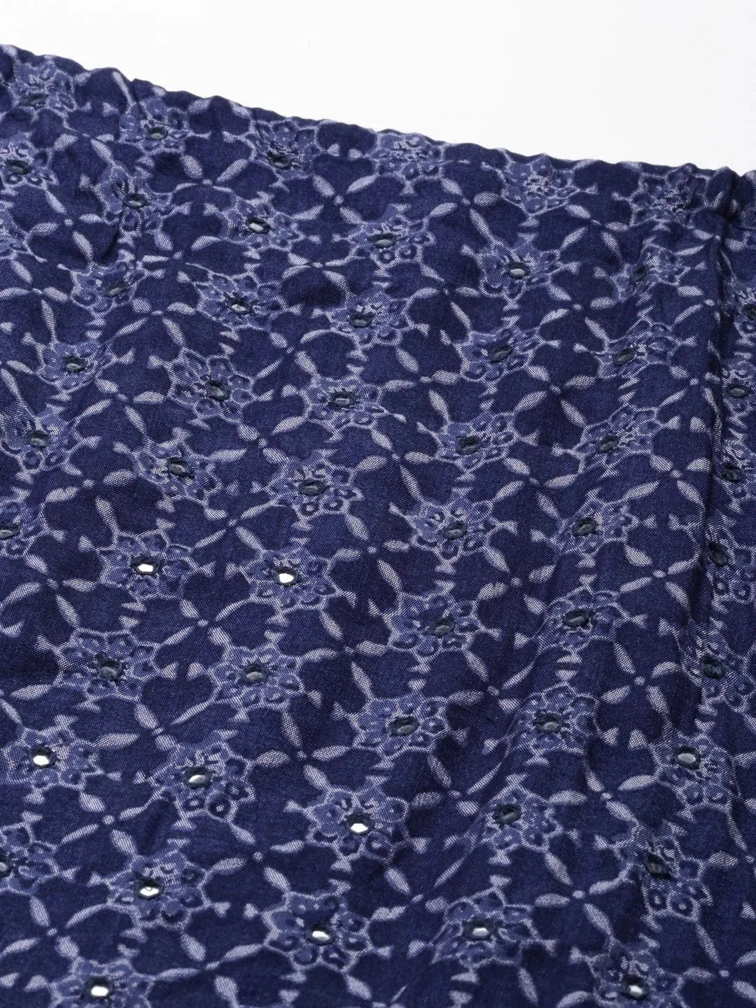 Navy Blue Printed Anarkali Kurti - Women's Viscose Anarkali