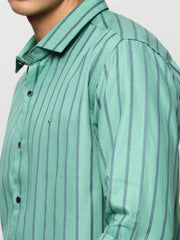 Men Green Striped Casual Casual Shirts-OAKSTRIPE-5634-Seagreen