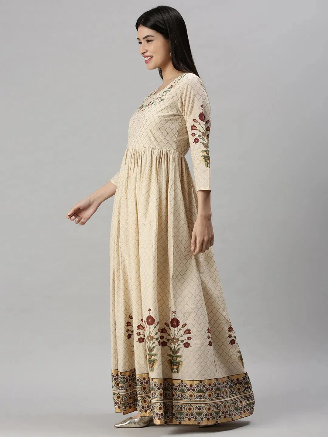 Beige Floral Anarkali Kurta | Stylish Anarkali Kurtis for Women