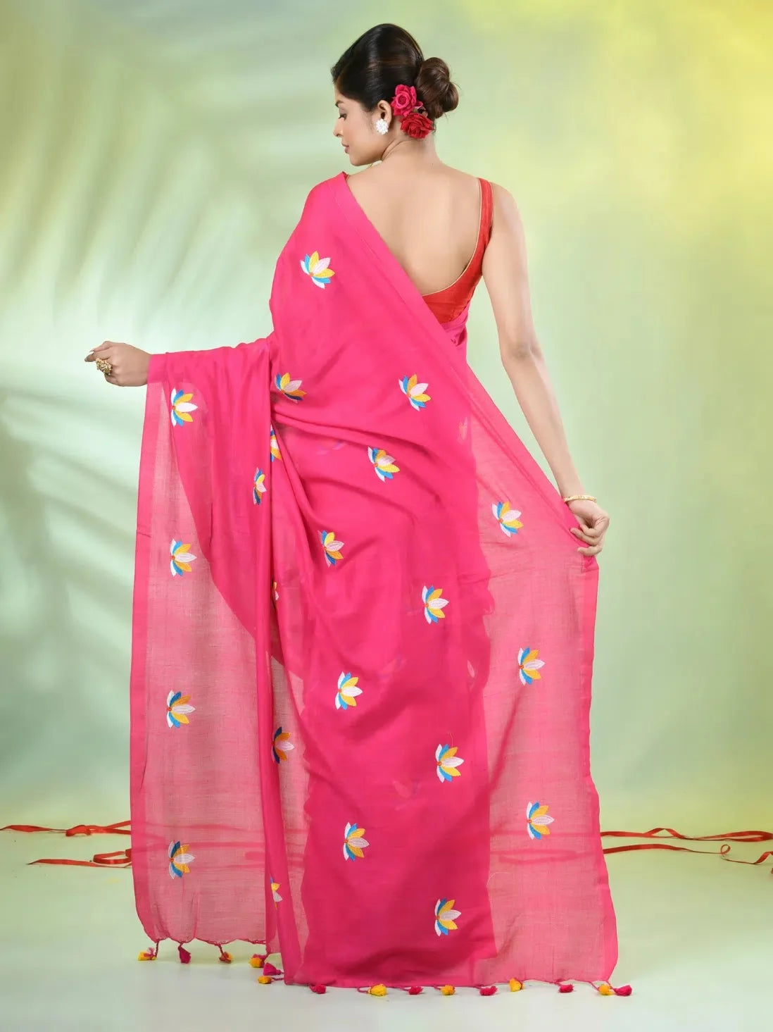 Pink Embroidered Cotton Saree | Designer Sarees India