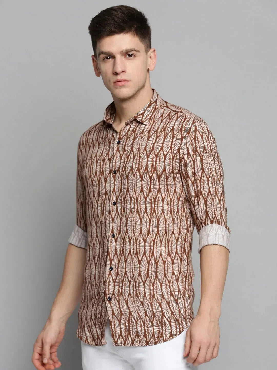 Brown Printed Mens Shirt - Viscose Casual Shirt | DesiQlo