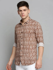 Men Brown Printed Casual Shirt-CARLOSPRINT-3233-Brown