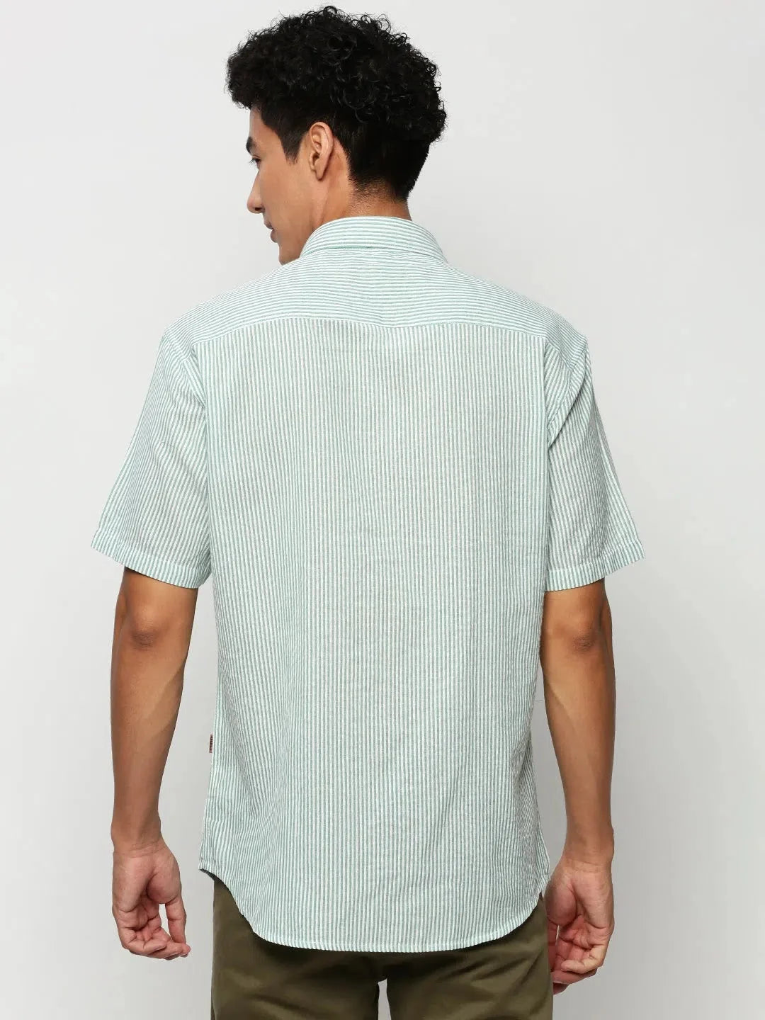 Green Striped Mens Cotton Shirt - Casual Shirts by DesiQlo
