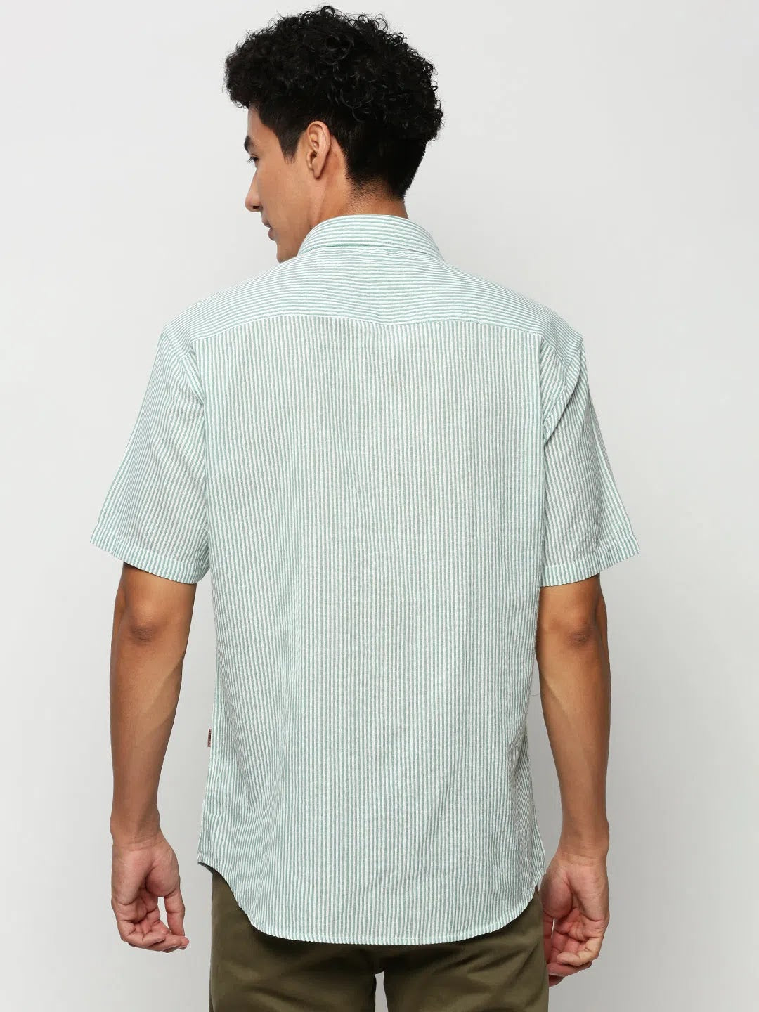 Green Striped Mens Cotton Shirt - Casual Shirts by DesiQlo