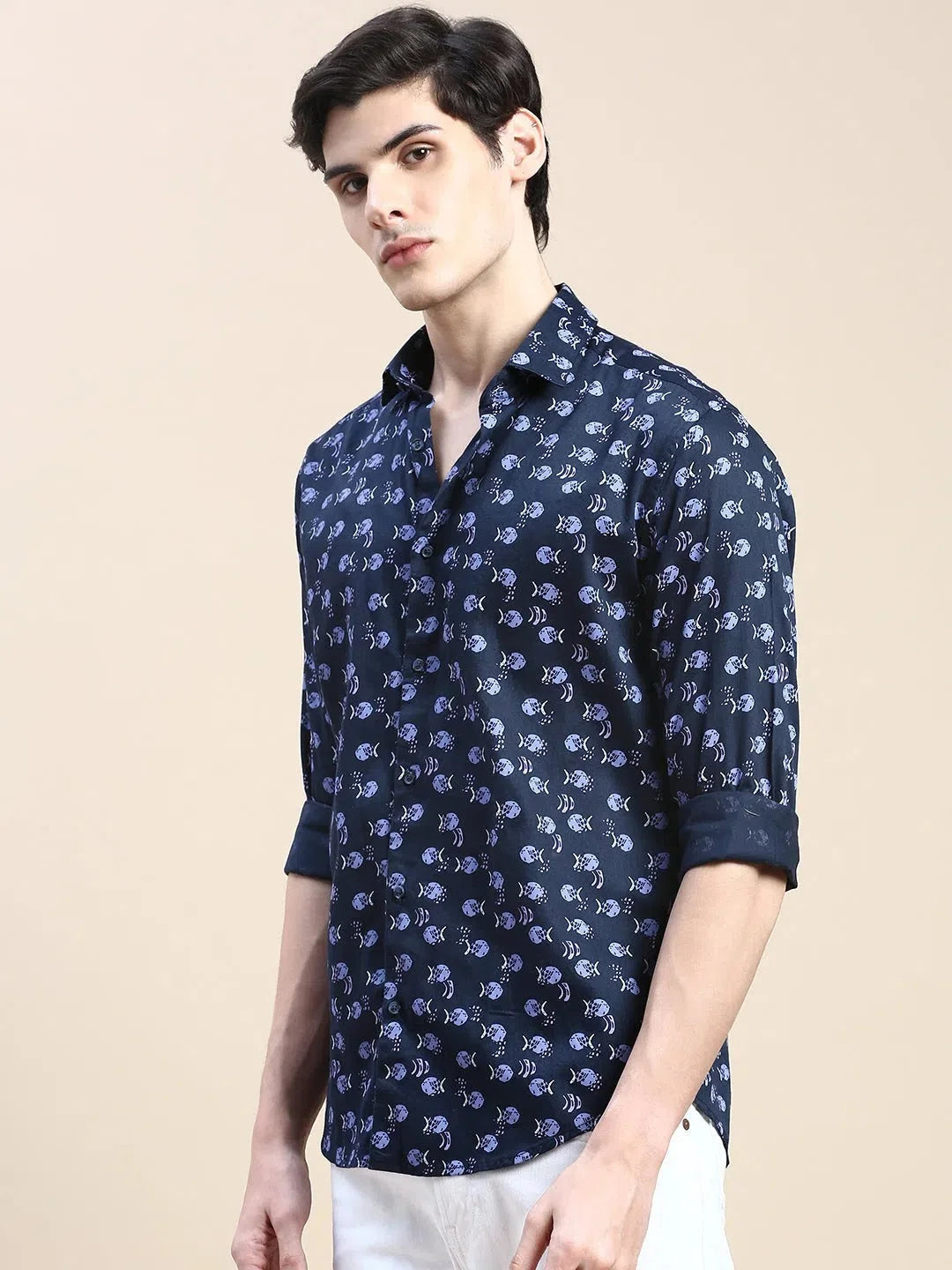 Navy Graphics Cotton Mens Shirt - Casual & Trendy DesiQlo Style