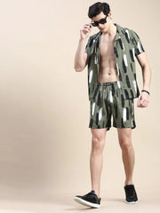 Men Green Printed Casual Co ord Set-AM-95-4-Olive