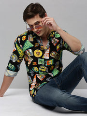 Men Black Printed Casual Shirt-ELICAPRINT-4817-Black